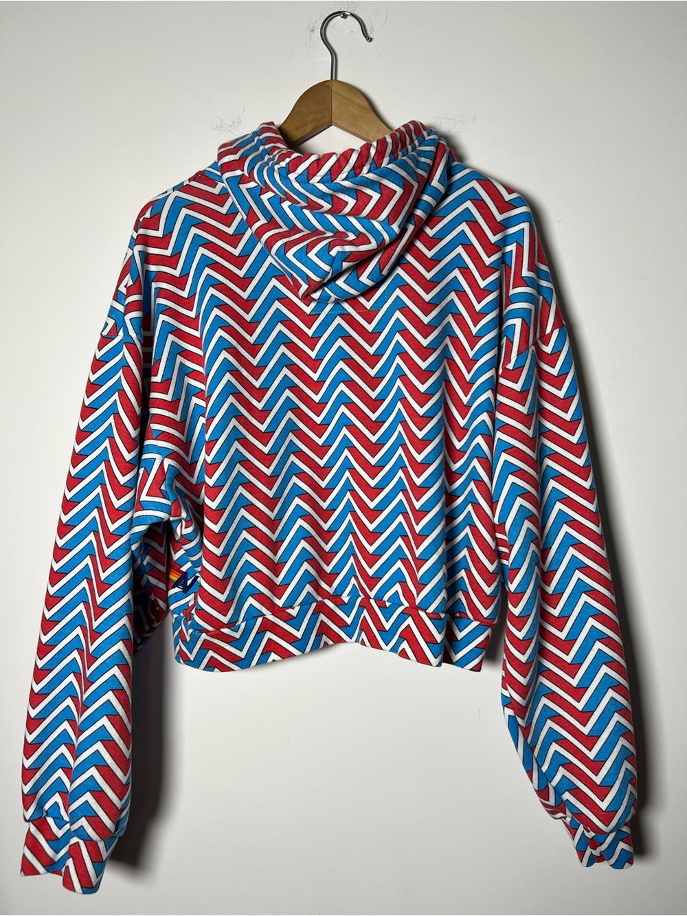 Aviator Nation Geo Zig Bolt Embroidery Relaxed Crop Pullover Hoodie Red Blue L - Picture 11 of 13